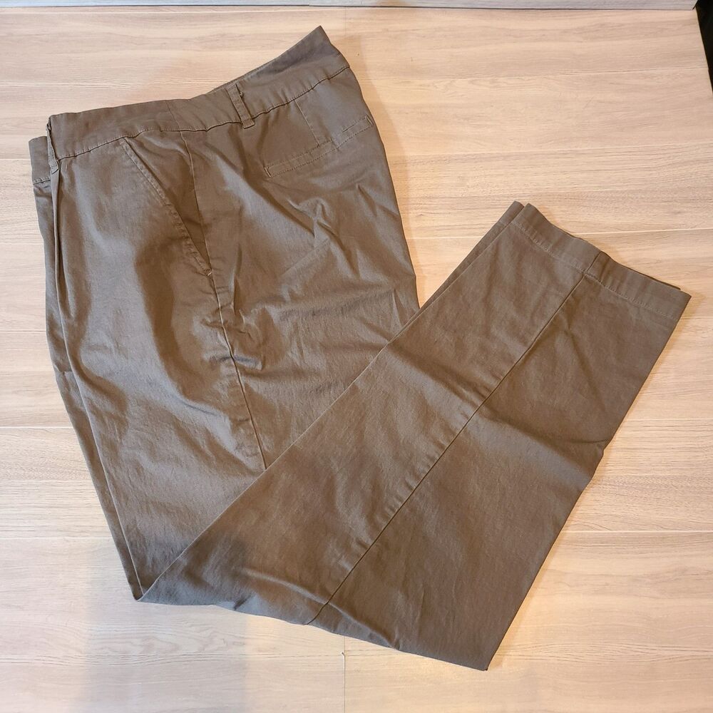 A New Day Women Chino Pants 8 Taupe Brown Pleated High Rise Tapered Stretch Work